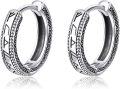 wholesale 925 Sterling Silver Huggie Hoop Earrings with Runes Design for Women Men 14mm Diameter-0-0