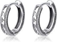 wholesale 925 Sterling Silver Huggie Hoop Earrings with Runes Design for Women Men 14mm Diameter-Viking Rune