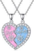 wholesale 925 Sterling Silver Best Friends Pink & Blue Enamel Heart Pendants Necklaces Set for Two Women Gift-0-0
