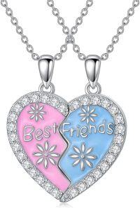 wholesale 925 Sterling Silver Best Friends Pink & Blue Enamel Heart Pendants Necklaces Set for Two Women Gift-Pink Blue