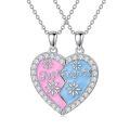 wholesale 925 Sterling Silver Best Friends Pink & Blue Enamel Heart Pendants Necklaces Set for Two Women Gift-0-0