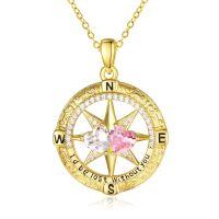 wholesale 925 Sterling Silver Compass Pendant with Birthstones for Women-04-10-Apr-Oct