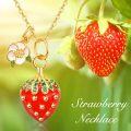 wholesale 925 Sterling Silver & Zircon Strawberry Flower Necklace for Women - 0.59 Red Pendant, 18+2 Chain - Joyful Fruit Jewelry Gift-0-5
