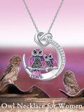 wholesale 925 Sterling Silver Purple Enamel Double Owls Love Knot Pendant Necklace for Women-0-2
