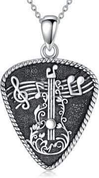 wholesale 925 Sterling Silver Music Note Pendant Necklace for Women Girls Gifts-Black
