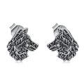wholesale 925 Sterling Silver Wolf Head Stud Earrings with Black Enamel and Oxidized Finish - Unique Animal Design s for Women & Men-0-0