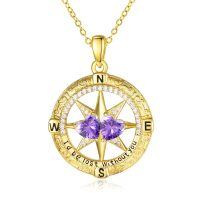 wholesale 925 Sterling Silver Compass Pendant with Birthstones for Women-02-02-Feb-Feb