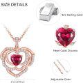 wholesale Rose Gold 925 Sterling Silver Red Crystal Heart Pendant Necklace for Women Romantic Gift Jewelry-0-3