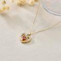 wholesale 14K Gold Red Garnet Heart Shaped Pendant Necklace for Women - 16 Chain Length-0-4