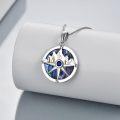 wholesale 925 Sterling Silver Compass Abalone Shell Pendant Necklace with Blue Sapphire Centerstone and Trees Design Gifts for Women Girls Mom-0-2