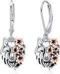 wholesale 925 Sterling Silver Vintage Wolf Head Flower Drop Dangle Leverback Hook Earrings for Women Girls  4cm Long-0-0