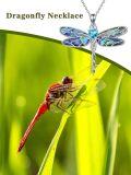 wholesale 925 Sterling Silver Abalone Shell Blue Crystal Heart Dragonfly Pendant Necklace for Women-0-5