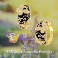 wholesale 925 Sterling Silver Butterfly Hoop Earrings 18k Gold Plated Black Enamel Cubic Zirconia-0-2