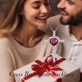 wholesale TOUPOP Garnet Cross Necklace For Women Sterling Silver January Birthstone Cross Pendant Necklace Heart Cross Christian Jewelry Birthday Christmas Gifts For Women Her -0-2