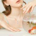 wholesale 14k White Heart Shape Cz Lab Diamond Pendant Necklace With Round Pearl-0-4