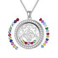wholesale S925 Sterling Silver Rose Floating Locket Necklace with DIY Birthstones Set – Adjustable Chain, Double-Sided Glass, Hypoallergenic Gift for Women-0-0
