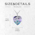 wholesale 925 Sterling Silver Heart-Shaped Pendant Necklace with Purple Crystal and Lily of the Valley Motif 18+2 inches Chain-0-5