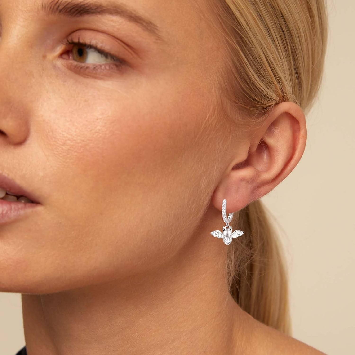 wholesale 925 Sterling Silver Bat Shape Cubic Zirconia Huggie Hoop Earrings for Women Girls -0-4