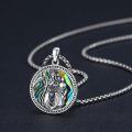 wholesale 925 Sterling Silver Round Medal Pendant Necklaces for Women Men Gothic Skulls and Skeletons Design Abalone Shell  45cm Chain Length-0-1