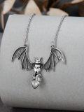 wholesale 925 Sterling Silver Gothic Bat Heart Pendant Necklace Halloween s for Women and Men-0-2