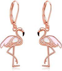 wholesale 925 Sterling Silver Plated Rose Gold Flamingo Opal Leverback Dangle Earrings for Women -Opal Flamingo