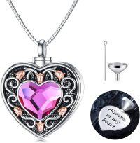 wholesale TOUPOP Rose Flower Urn Necklace For Ashes Heart Crystal Cremation Jewelry For Ashes Flower Memorial Necklace For Girls Women Human Ashes Sterling Silver Urn Necklace For Ashes (purple) -undefined