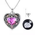 TOUPOP Sterling Silver Purple Crystal Rose Flower Urn Necklace For Ashes-0-0