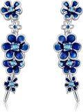 wholesale 925 Sterling Silver Blue Enamel Flower Drop Dangle Studs Earrings for Women Girls  4cm Long-0-0