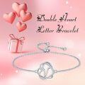wholesale TOUPOP Gifts For Women Heart Initial Bracelet 925 Sterling Silver Double Heart Bracelet Birthday Jewelry Birthday Christmas Gifts For Her Wife Girlfriend -0-2