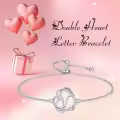 TOUPOP 925 Sterling Silver Heart Initial Double Heart Bracelet Birthday Christmas Jewelry Gifts-0-2