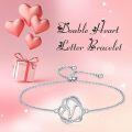 TOUPOP 925 Sterling Silver Heart Initial Double Heart Bracelet Birthday Christmas Jewelry Gifts-0-2