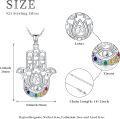 wholesale 925 Sterling Silver Hamsa Hand with Evil Eye & Lotus Pendant Necklace - Rainbow Stones-0-3