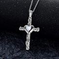 wholesale  Sterling Silver & White Opal Cross Pendant Necklace for Women - October Birthstone Gift with I Love You Engraving - 18+2 Chain-0-2