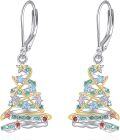 wholesale 925 Sterling Silver Christmas Tree Shape Colorful Crystal Leverback Earrings s for Women Girls-0-0