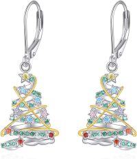 wholesale 925 Sterling Silver Christmas Tree Shape Colorful Crystal Leverback Earrings s for Women Girls-D-Christmas Tree