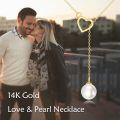 wholesale 14k Gold Open Heart Pearl Drop Lariat Necklace For Women-0-4