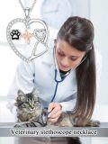 wholesale 925 Sterling Silver Heart-Shaped Paw Print & EKG Pendant Necklace for Vet Nurses-0-5