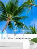 wholesale 925 Sterling Silver Palm Tree Blue Fire Opal Dangle Earrings for Women Beach -0-5