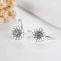 wholesale 925 Sterling Silver Sunflower Leverback Earrings with Black Evil Eye and White Petals-0-3