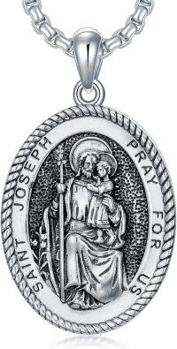 wholesale 925 Sterling Silver Saint Joseph Pendant with Chain - Religious Jewelry for Men & Women-01-Saint Joseph Necklace