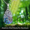 wholesale 925 Sterling Silver Butterfly & Flower Design Abalone Shell Pendant Necklace-0-1