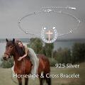 wholesale 925 Silver Rose Gold Plated Horseshoe Cross Bracelet, Nickel-Free & Lead-Free, Hypoallergenic, 24mm Size, 7.2 Chain, Gift Box-0-3