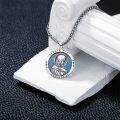 wholesale 925 Sterling Silver Virgin Mary Pray for Us Blue Opal Catholic Saint Medal Pendant Necklace-0-4