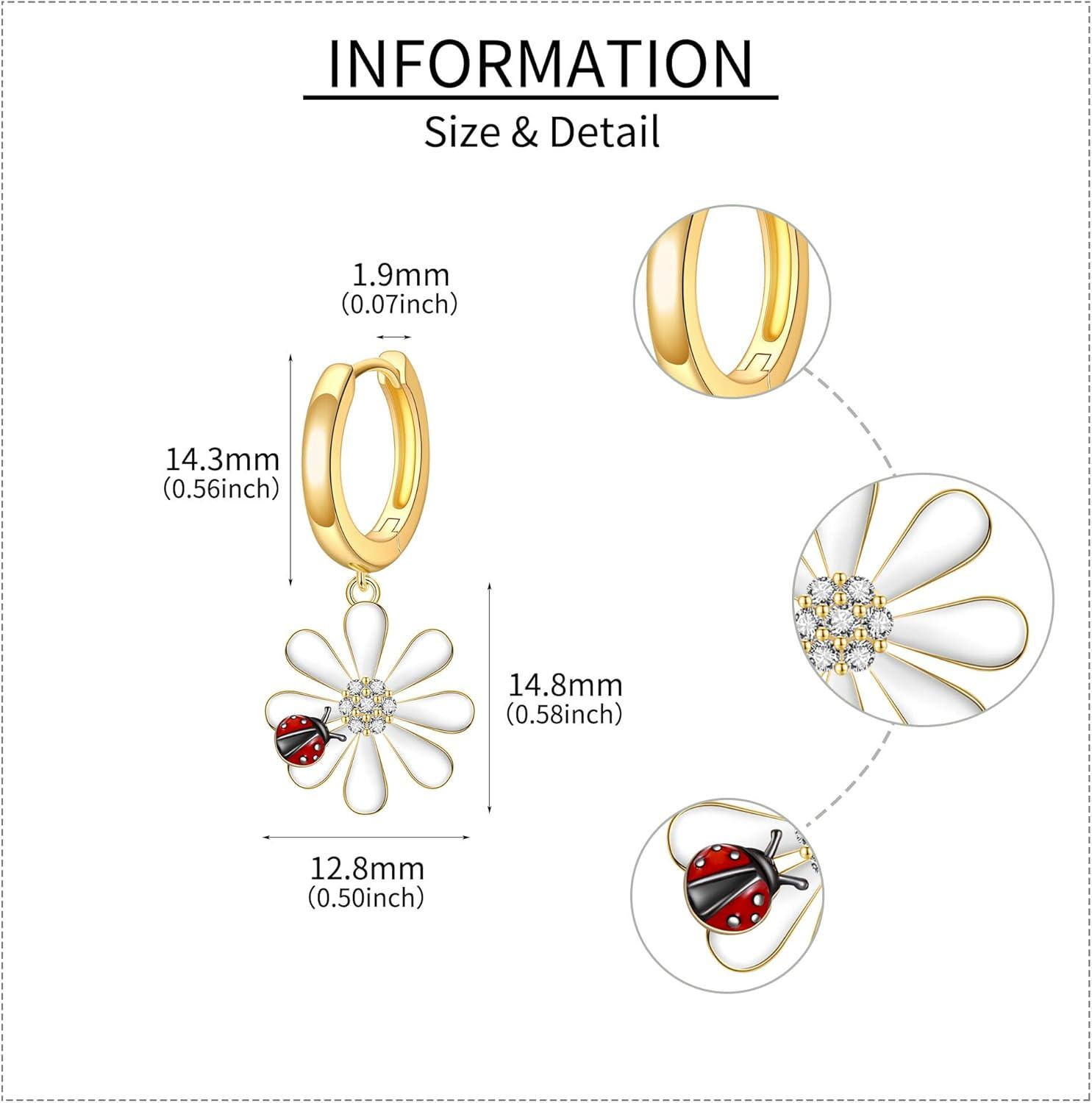 wholesale 925 Sterling Silver Ladybug Daisy Drop Earrings-0-3