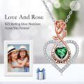 wholesale 925 Sterling Silver Green Crystal Heart Pendant with Rose and Love Message Necklace-0-1