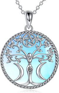 wholesale 925 Sterling Silver Tree of Life Pentagram Triple Moon Goddess Pendant Necklace-J-Moonstone Triple Moon Necklace