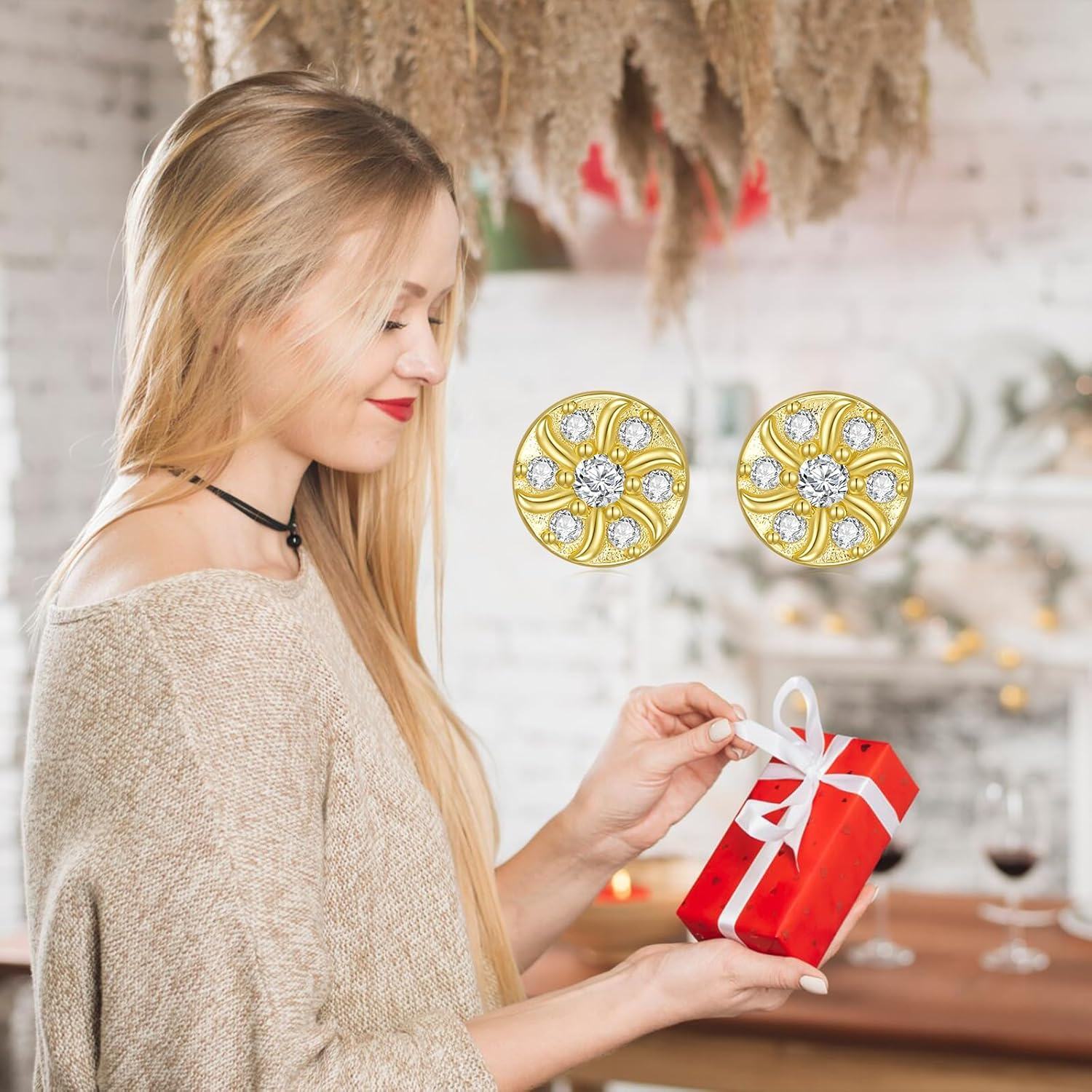 wholesale Gold Plated 925 Sterling Silver Cubic Zirconia Flower Stud Earring Set for Women -0-5