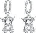 wholesale 925 Sterling Silver Highland Cow Dangle Earrings for Women - Cute Animal Jewelry-0-0