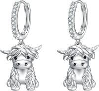 wholesale 925 Sterling Silver Highland Cow Dangle Earrings for Women - Cute Animal Jewelry-hoop