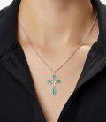 wholesale 925 Sterling Silver Genuine Turquoise Cross Necklace for Women Infinity Pendant Jewelry Green Stone Gift for Wife Mom Sister Girlfriend-0-1